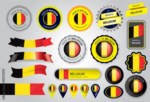 Made in Belgium Seal, Belgian Flag (Vector Art)