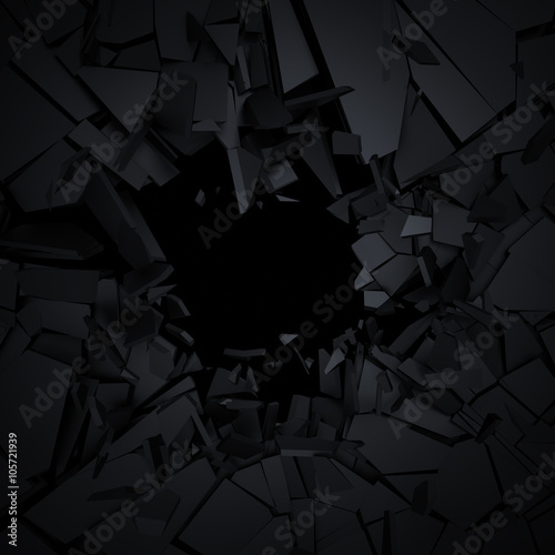 Fototapeta Naklejka Na Ścianę i Meble -  Abstract 3d rendering of cracked surface. Background with broken shape. Wall destruction. Explosion with debris. 