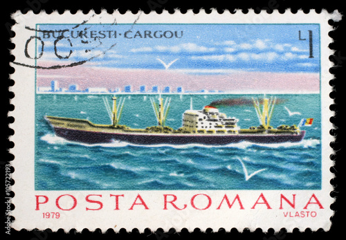Stamp printed in Romania shows Cargo steamer Bucuresti, circa 1979.