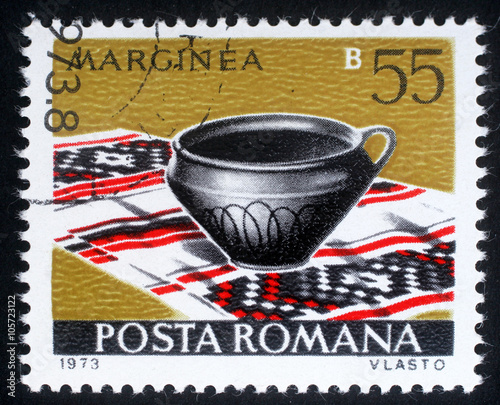 Stamp printed in Romania shows Marginea from the series Romanian pottery, circa 1973. photo