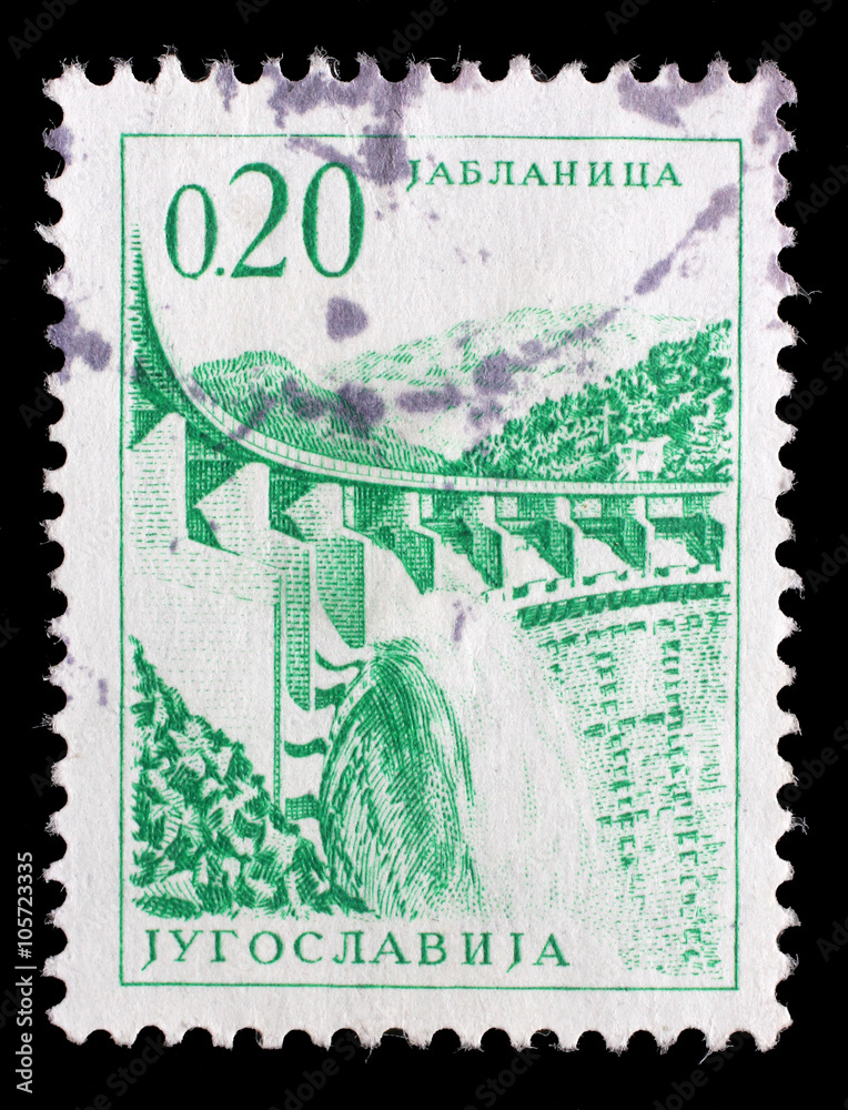 Stamp printed in Yugoslavia shows a Hydroelectric works, Jablanica, with the same inscription, from series Stamp printed in Yugoslavia shows a Hydroelectric works, Jablanica, with the same inscription, from series