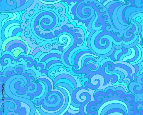 Abstract aquamarine vector seamless pattern with curling lines. Endless textile print