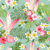 Tropical Flowers Background. Vintage Seamless Pattern. Vector Pattern