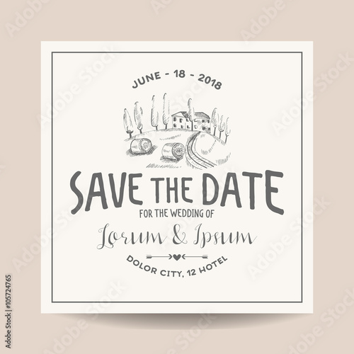 Wedding Invitation Card. Save the Date. Wedding Card. French Farm