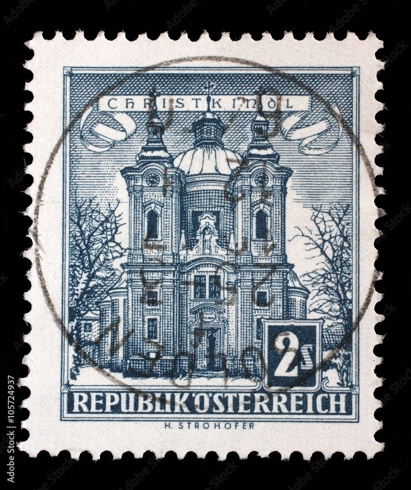 Stamp printed in the Austria shows Christkindl Church, circa 1958