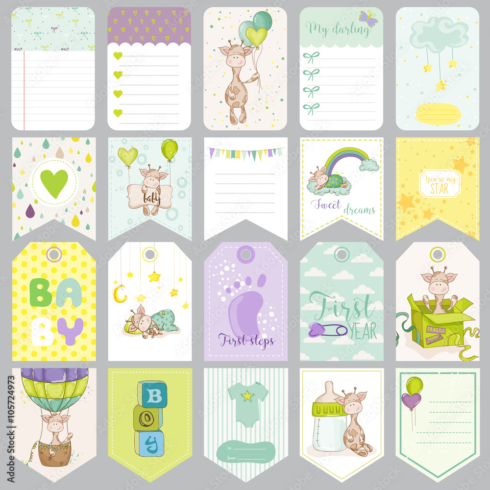 Baby Boy Tags. Baby Banners. Scrapbook Labels. Cute Cards. Baby Shower