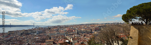 Lisbon Panorama from the Castelo de Sao Jorge over the Baixa district toward the Ponte 25 de Abril.