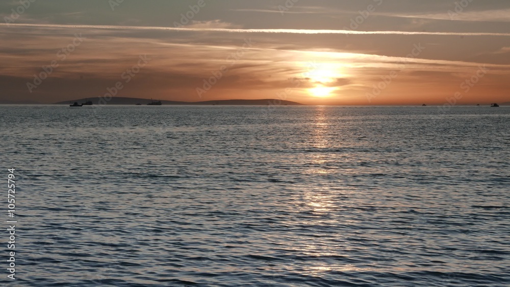Sunset Over Sea With Fishermen Boats. 4k Sunset Over Sea With Fishermen Boats. 4k
