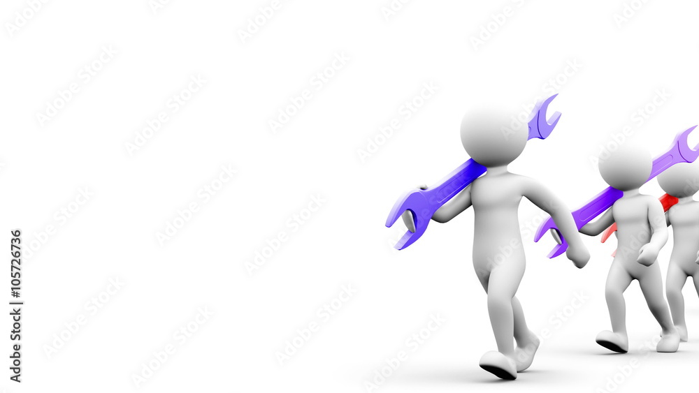The Mechanic. 3D character with a wrench. People series. With an alpha matte. The Mechanic. 3D character with a wrench. People series. With an alpha matte.