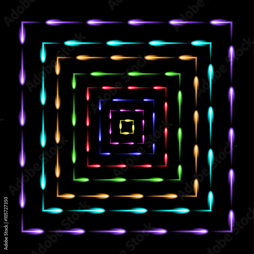 Squares in squares flying fireflies abstract vector background