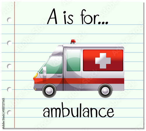 Flashcard letter A is for ambulance