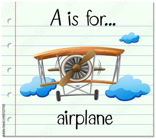 Flashcard letter A is for airplane