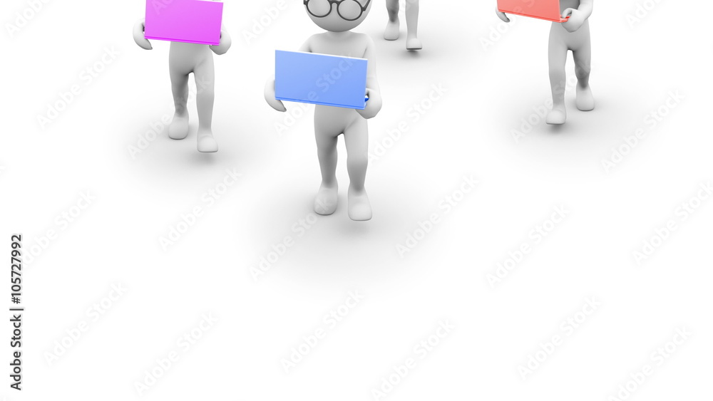 3D character with computer laptop. Peoples series. With an alpha matte. 3D character with computer laptop. Peoples series. With an alpha matte.
