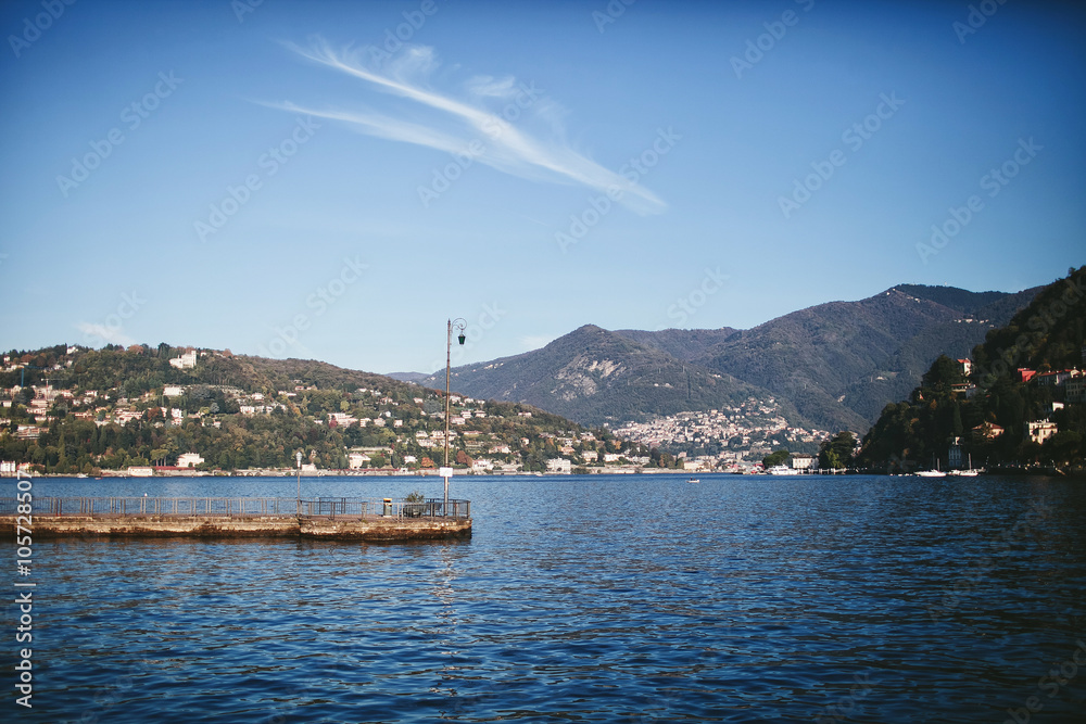stone jetty in Lake Como