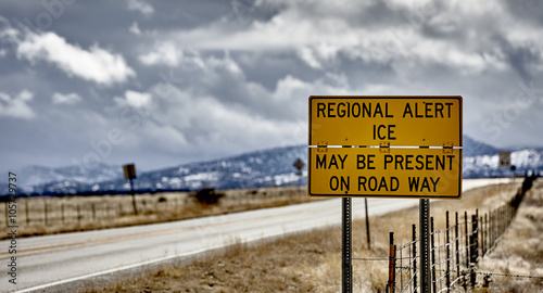 Highway Road Ice Alert Sign Mountain Storm