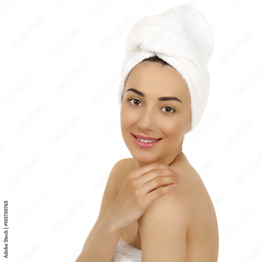 Portrait of a bared beautiful woman getting ready for the spa tr Portrait of a bared beautiful woman getting ready for the spa tr