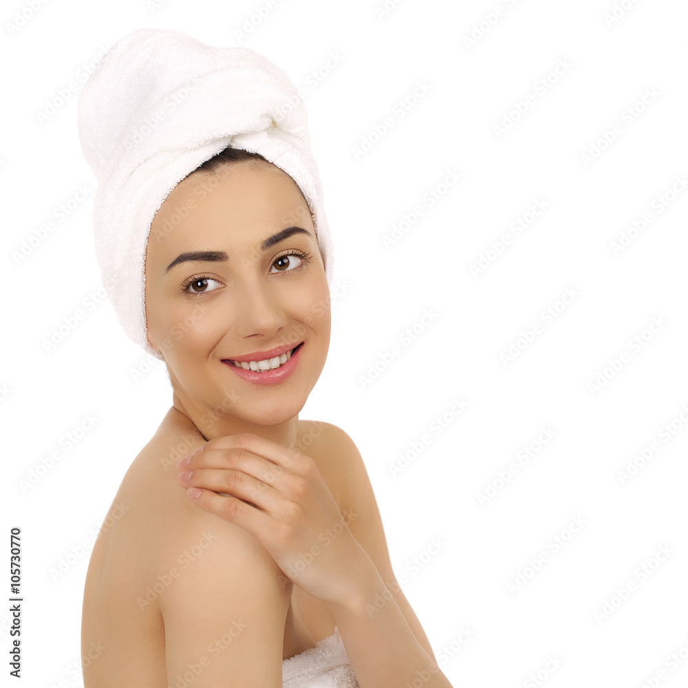 Portrait of a bared beautiful woman getting ready for the spa tr Portrait of a bared beautiful woman getting ready for the spa tr