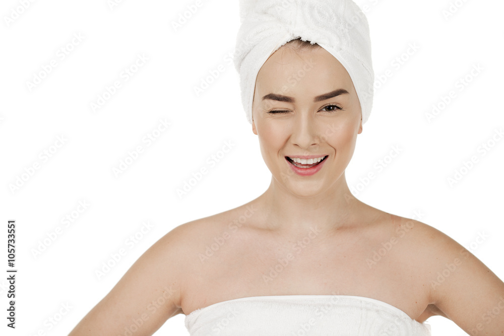 Portrait of a bared beautiful woman getting ready for the spa tr Portrait of a bared beautiful woman getting ready for the spa tr