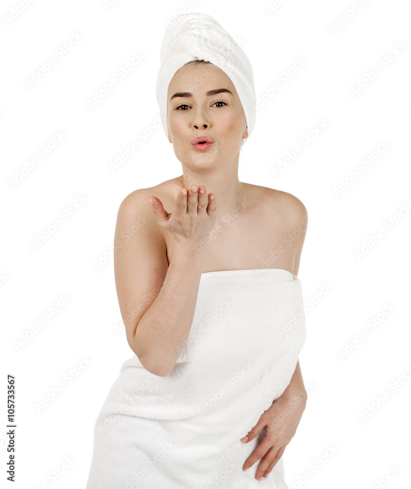 Portrait of a bared beautiful woman getting ready for the spa tr Portrait of a bared beautiful woman getting ready for the spa tr