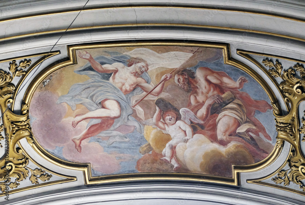 Risen Christ and St. Andrew in heavenly glory, fresco in the St Nicholas Cathedral in Ljubljana, Slovenia