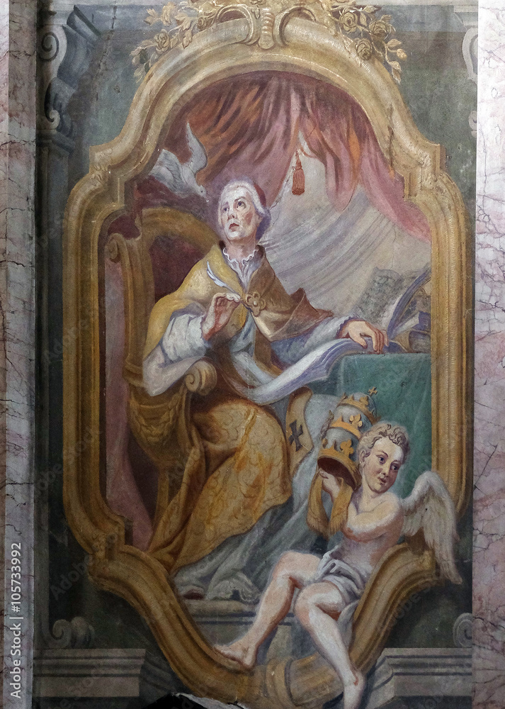 Fresco painting in the St Nicholas Cathedral in Ljubljana, Slovenia 