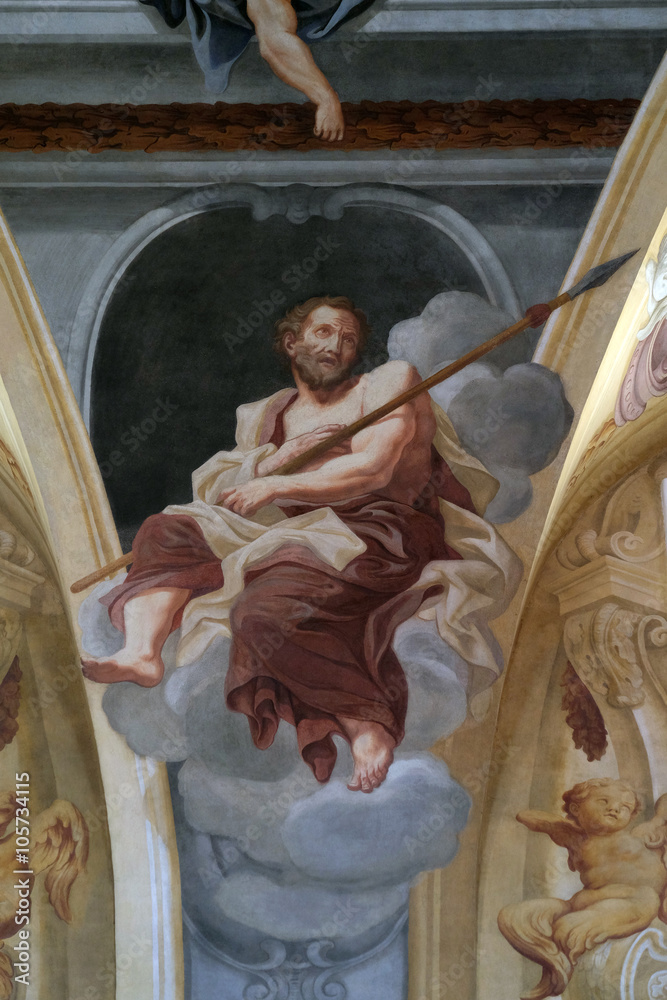 Fototapeta Saint Thomas the Apostle, fresco on the ceiling of the Cathedral of St Nicholas in Ljubljana, Slovenia