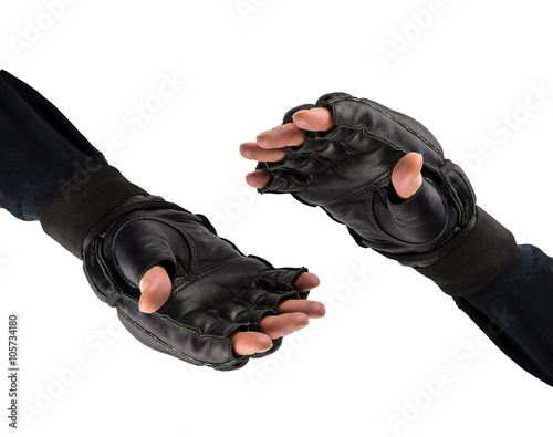 fighter's hand in gloves . shaking hands in gloves for martial a