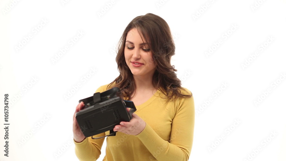 Smilling woman is wearing a Virtual reality Smilling woman is wearing a Virtual reality