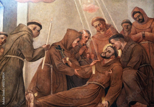 Death of Saint Francis of Assisi, fresco in the Franciscan Church in Ljubljana, Slovenia  photo