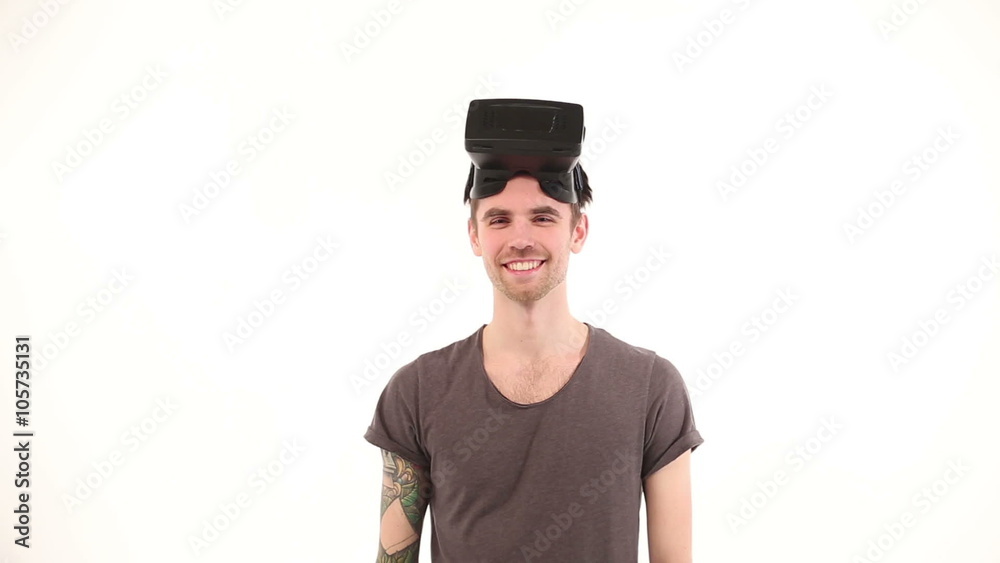 Man wears a Virtual reality and than enjoying a view in it Man wears a Virtual reality and than enjoying a view in it