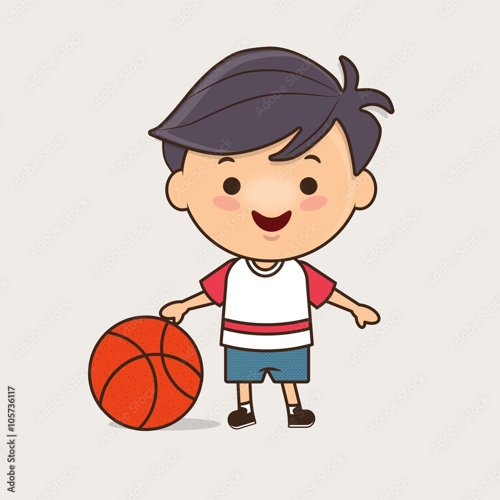 Teenager in sport clothes holding basketball, cute vector illustration/chiby characters Teenager in sport clothes holding basketball, cute vector illustration/chiby characters