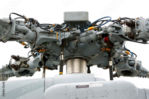 Obraz na plátne Main rotor of military helicopter on white background