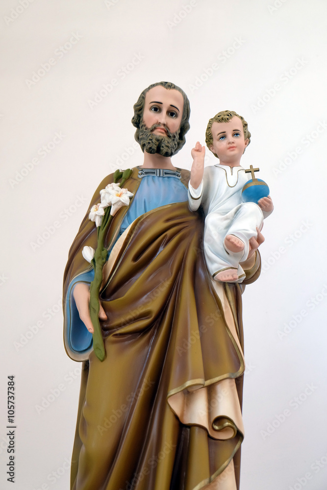 Saint Joseph holding baby Jesus, statue in the Church of Saint Francis in Lipik, Croatia