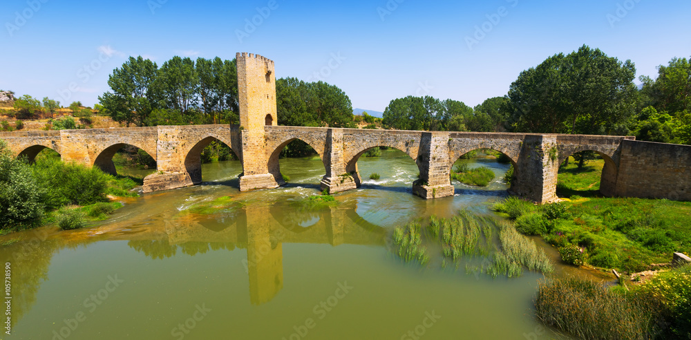  old stone bridge over Ebro. Frias, Province of Burgos