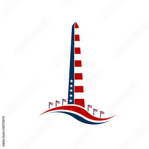 Washington monument stars and stripes.Concept of commemoration, DC landmark, patriotism. Vector graphic design