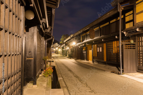 Takayama town in night at gifu japan. photo