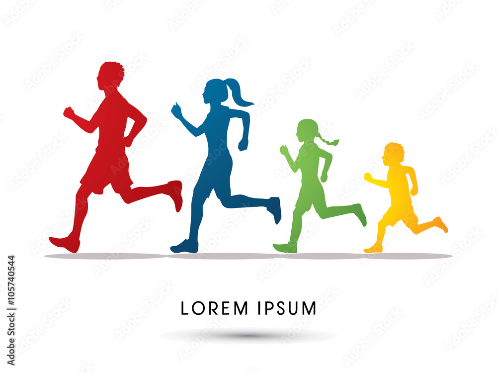 Family running silhouettes, designed using colorful graphic vector
