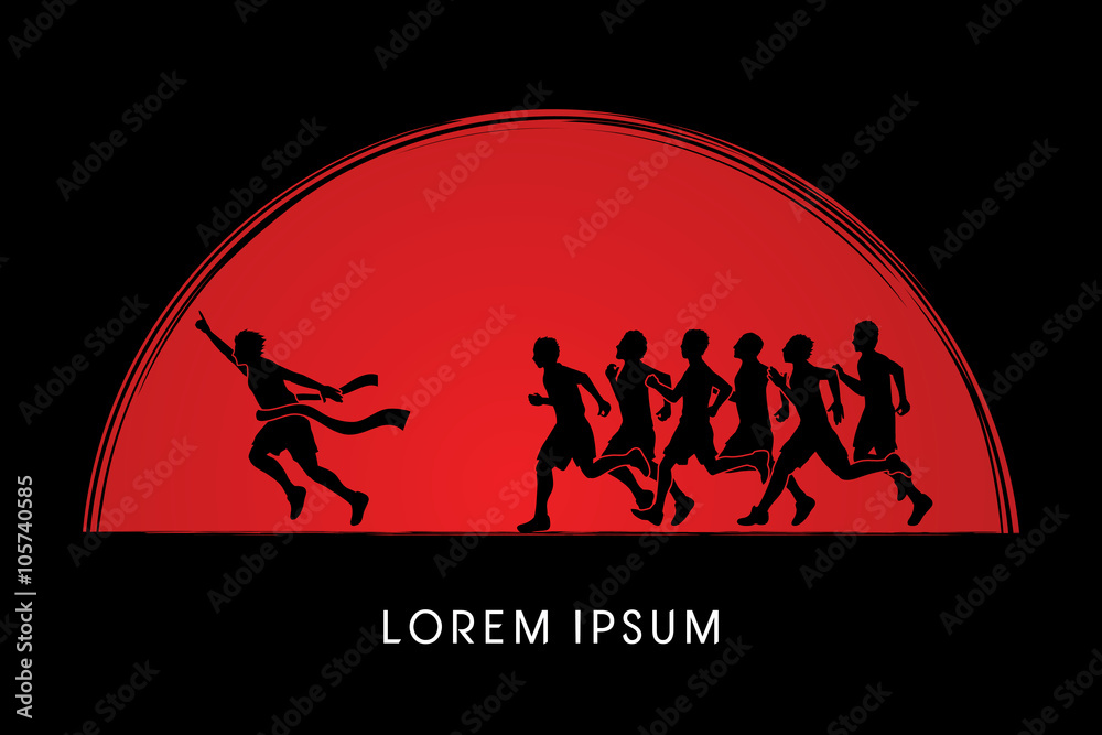 Group or runners, the winner designed on sunset background graphic vector. Group or runners, the winner designed on sunset background graphic vector.
