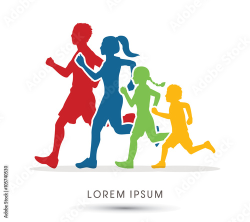 Family running silhouettes graphic vector
