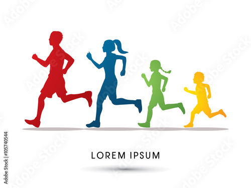 Family running silhouettes  designed using colorful graphic vector  