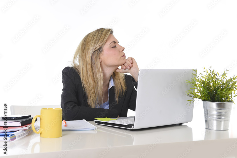 young beautiful business woman suffering stress working at office frustrated and sad young beautiful business woman suffering stress working at office frustrated and sad