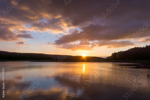 Saugatuck Reservoir in Redding Connecticut at sunrise sunset © ericurquhart