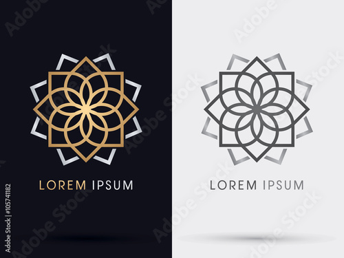 Gold abstract lotus logo, graphic vector