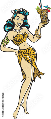 Tiki Pinup Goddess drinking a cocktail