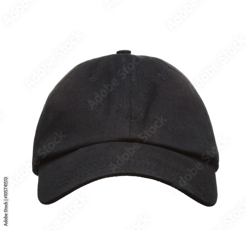 Front View of Black baseball Cap Isolated on White Background