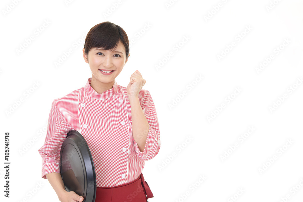 ガッツポーズのウェイトレス