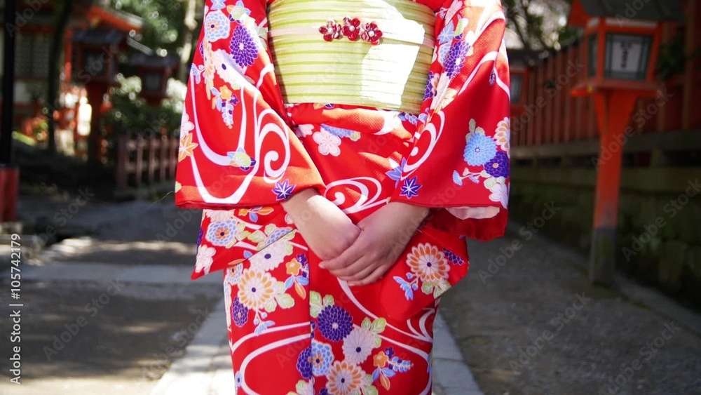 Beautiful young Japanese Girl wearing Kimono explores Kyoto - moving shot Beautiful young Japanese Girl wearing Kimono explores Kyoto - moving shot