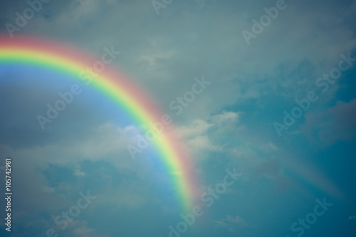 Blue sky cloud with rainbow   process in vintage style