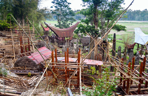 Ceremony site with megaliths. Bori Kalimbuang. Tana Toraja. Indonesia photo