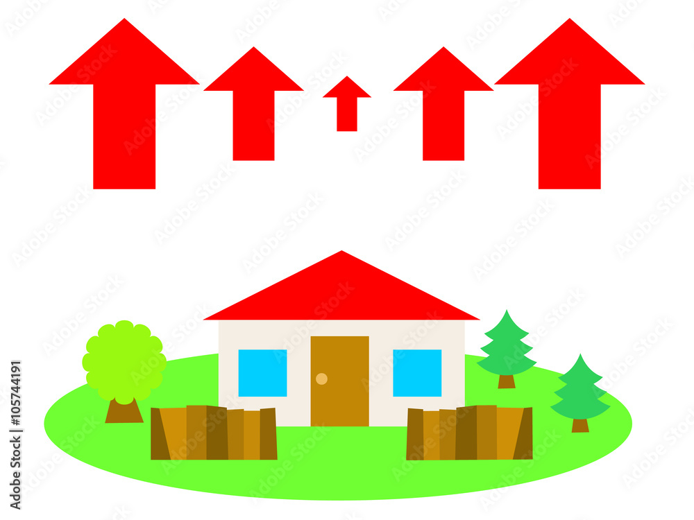This cartoon-like flat vector illustration depicts the land price goes up in the countryside. This cartoon-like flat vector illustration depicts the land price goes up in the countryside.